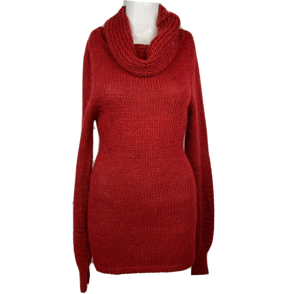 Moth Anthro Sweater Womens M Red Alpaca Chunky Knit Fitted Long Sleeve Cowl Neck
